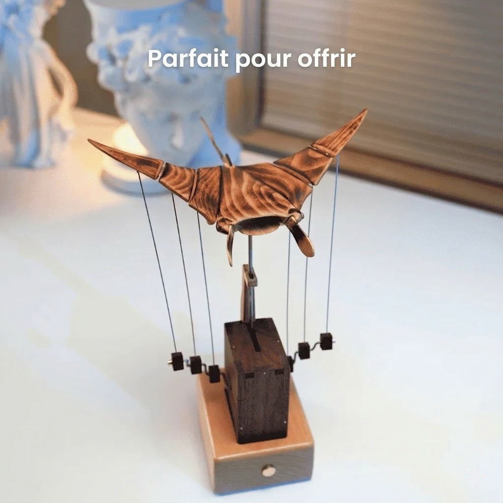 MantaFlow™ – Sculpture Artisanale en Bois Fait Main